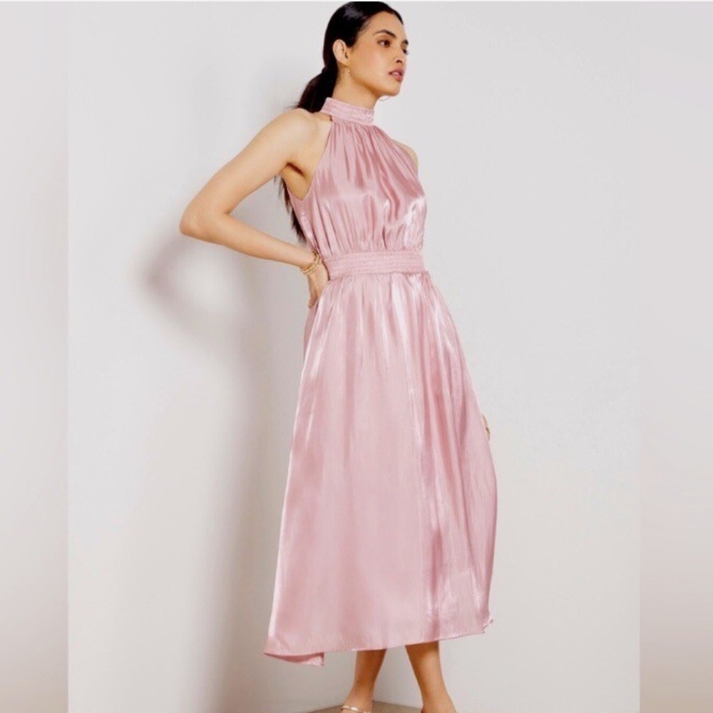 NWT One Pretty Thing Evereve High Neck Midi Dress Mauve Size XS